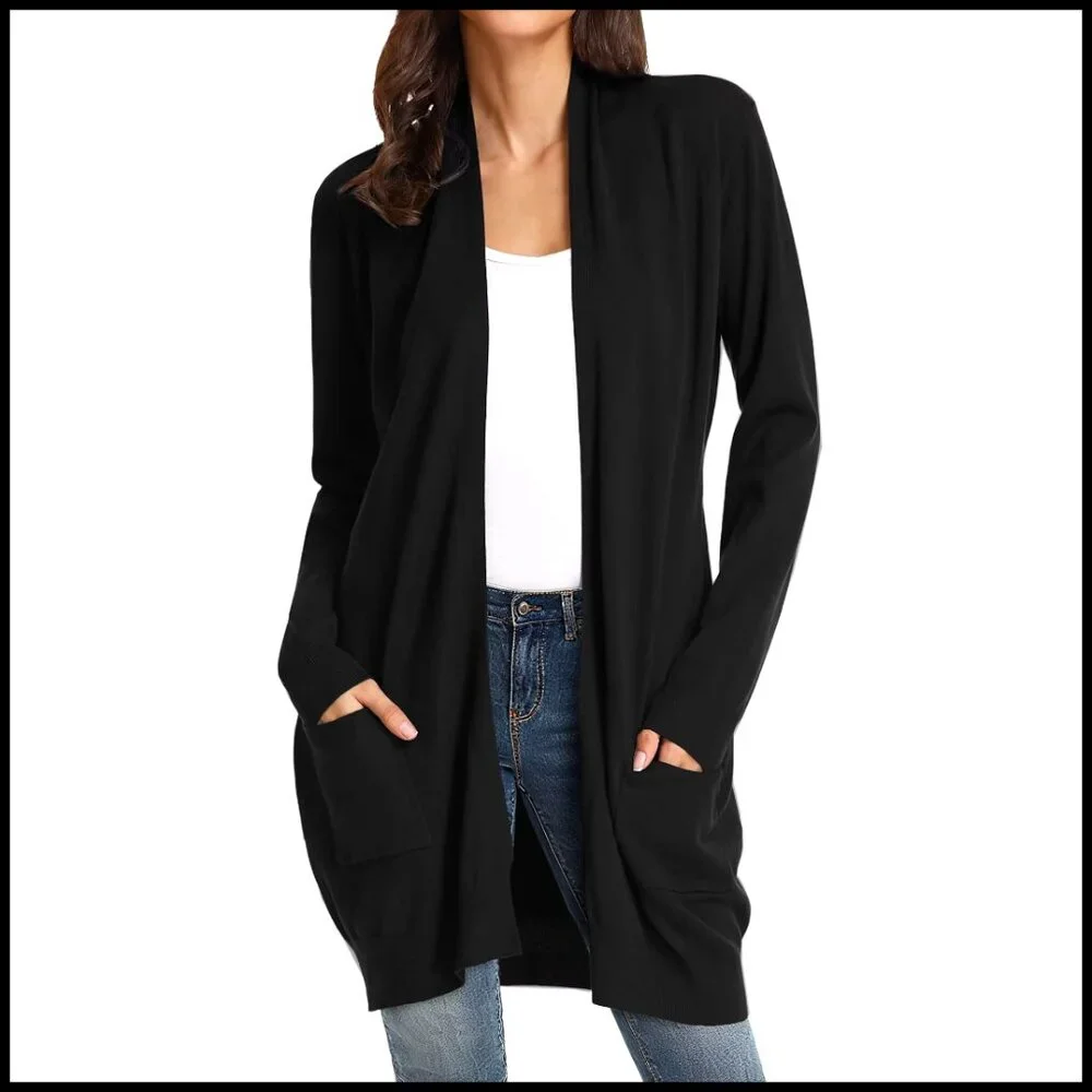 Long Open Front Cardigan Sweater with Pockets Lightweight Knit